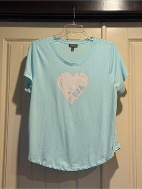 Style & Co. Light Aqua Knit Top with White USA Heart 🤍 Graphic